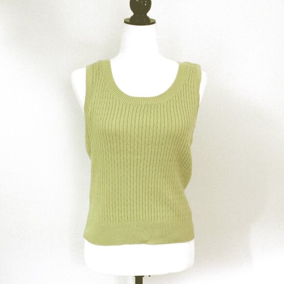 Vintage Chartreuse Sweater Vest Cable Knit Cotton Blend Tank Top Size Sm… - Picture 1 of 5